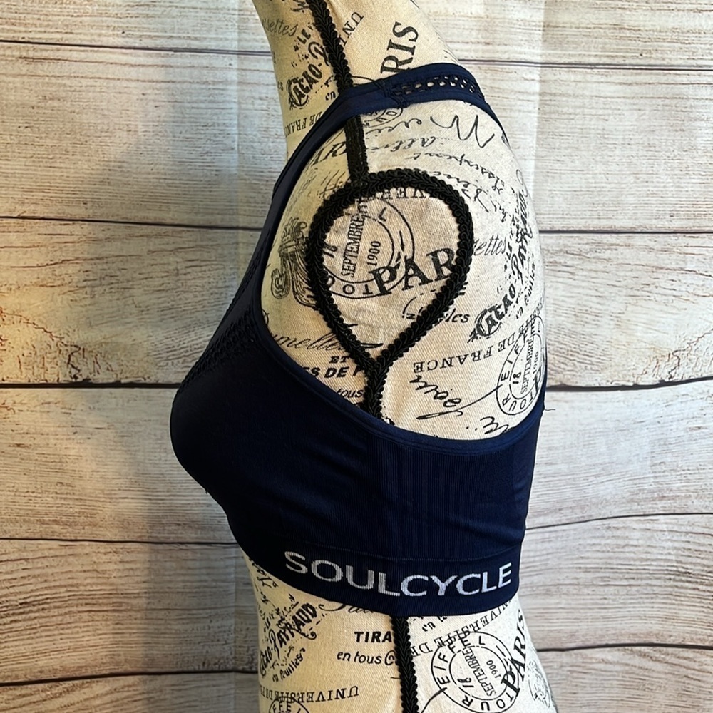 Soulcycle Soul Cycle Sports Bra Laser Cut High Neck Navy Blue Size Small